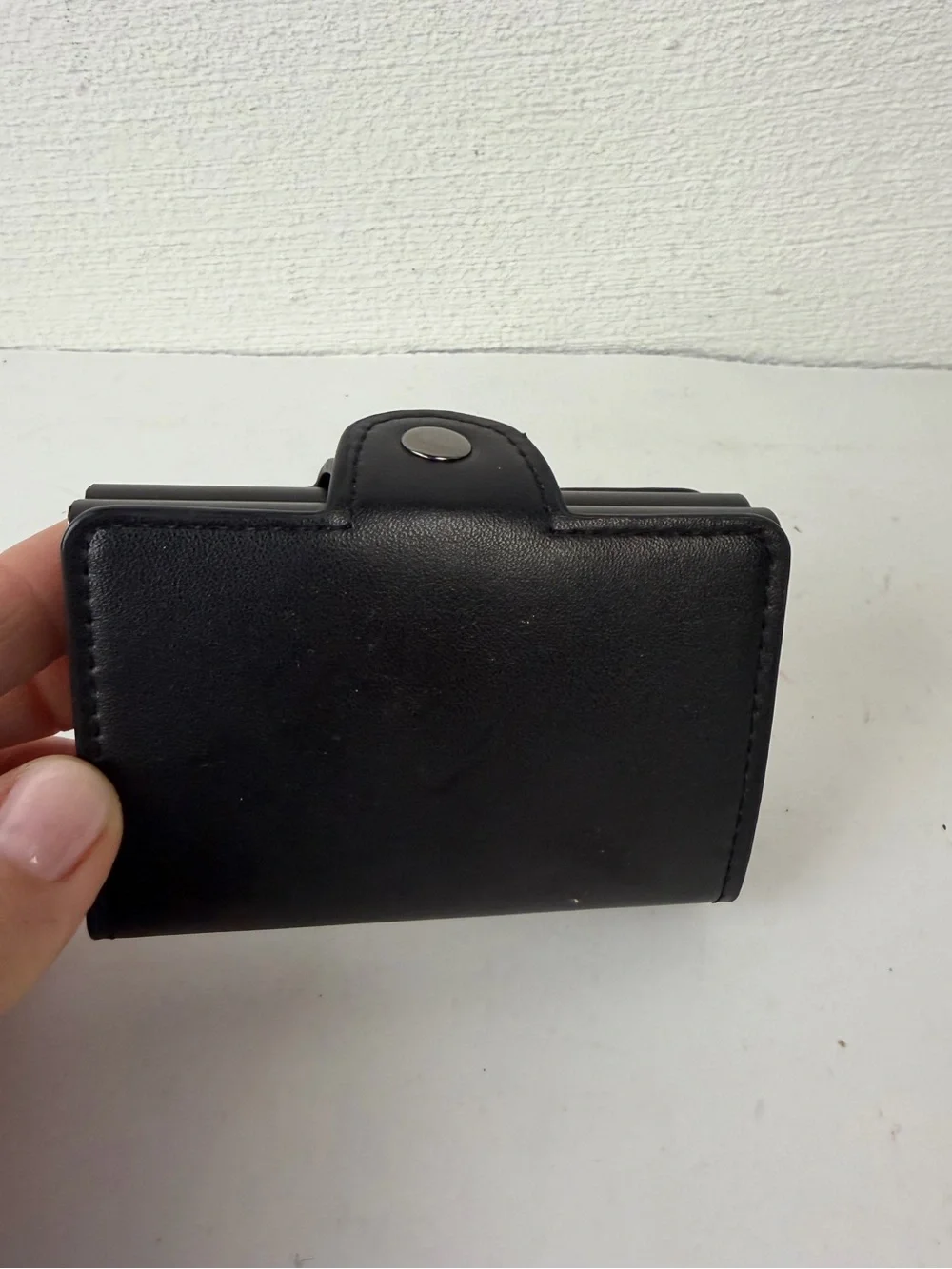 Black Leather Double Pop-up Credit Card Wallet